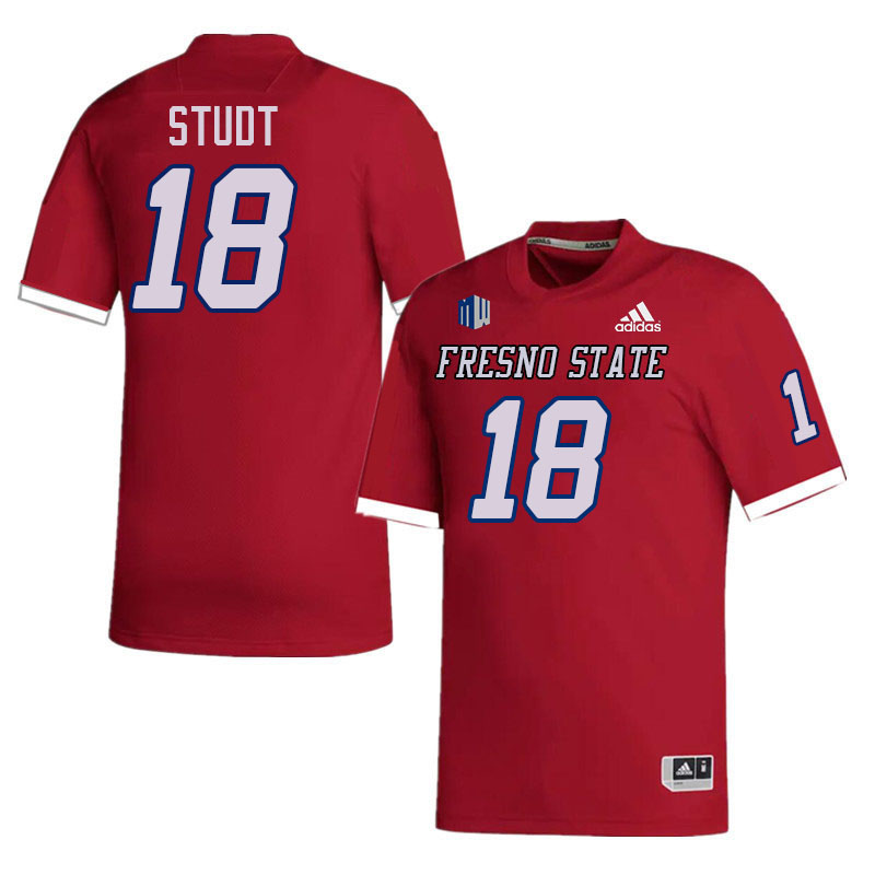 Men #18 Logan Studt Fresno State Bulldogs College Football Jerseys Stitched-Red
